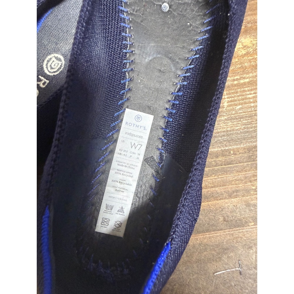 Rothys Navy Blue Knit Rounded Toe Flat Shoes with Cobalt Trim Size 7 - Picture 7 of 7